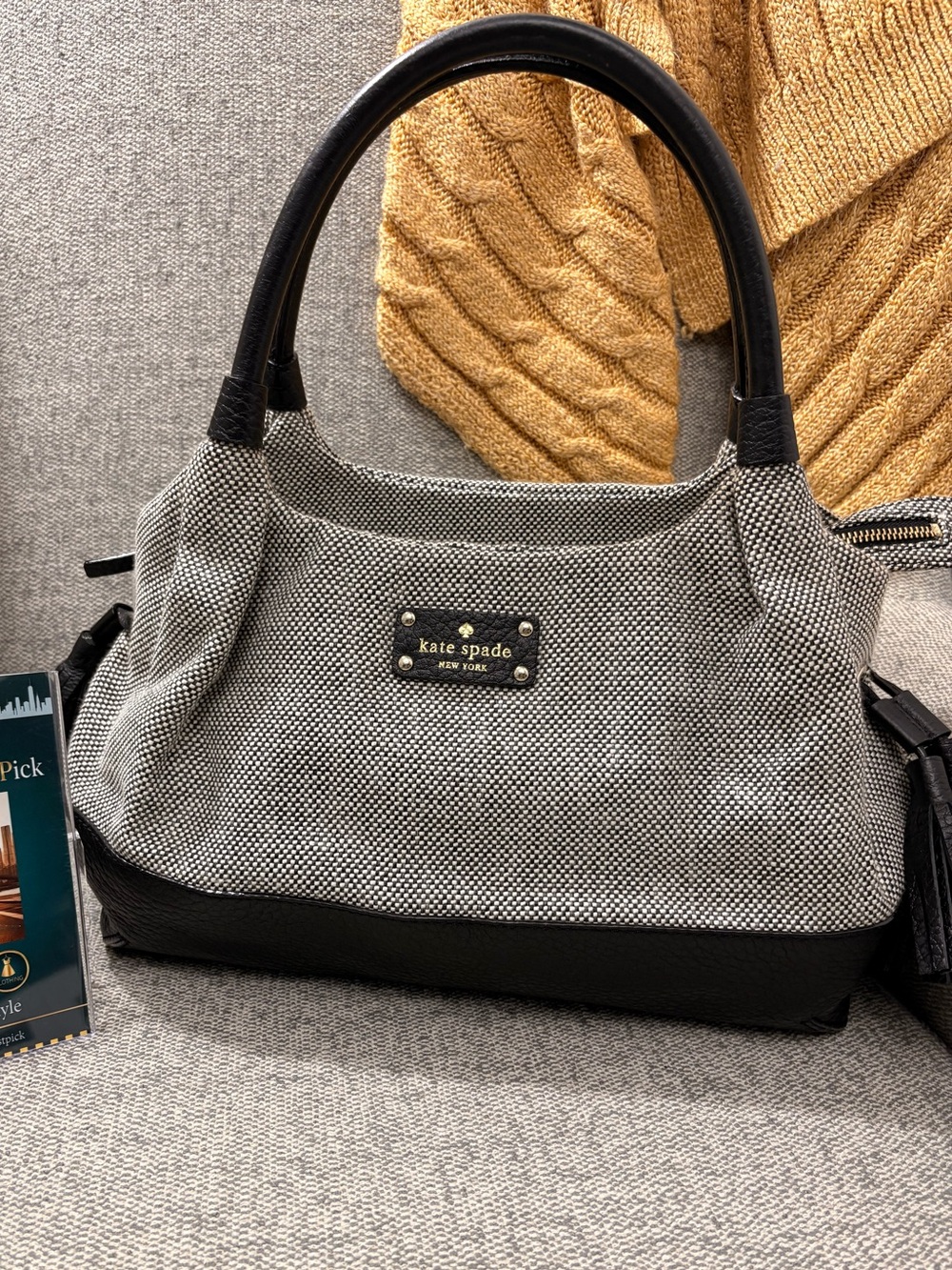 Pre❤️ Kate Spade New York Stevie Satchel – Black & White Tweed Handbag